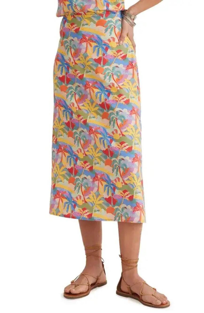 Marine Layer Ryan Palm Print Hemp Blend Midi Skirt 2
